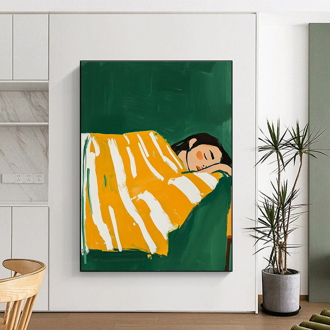 Sleeping Woman in Yellow Stripes for Cheerful Bedroom & Sunshine - Themed Café STSC1267