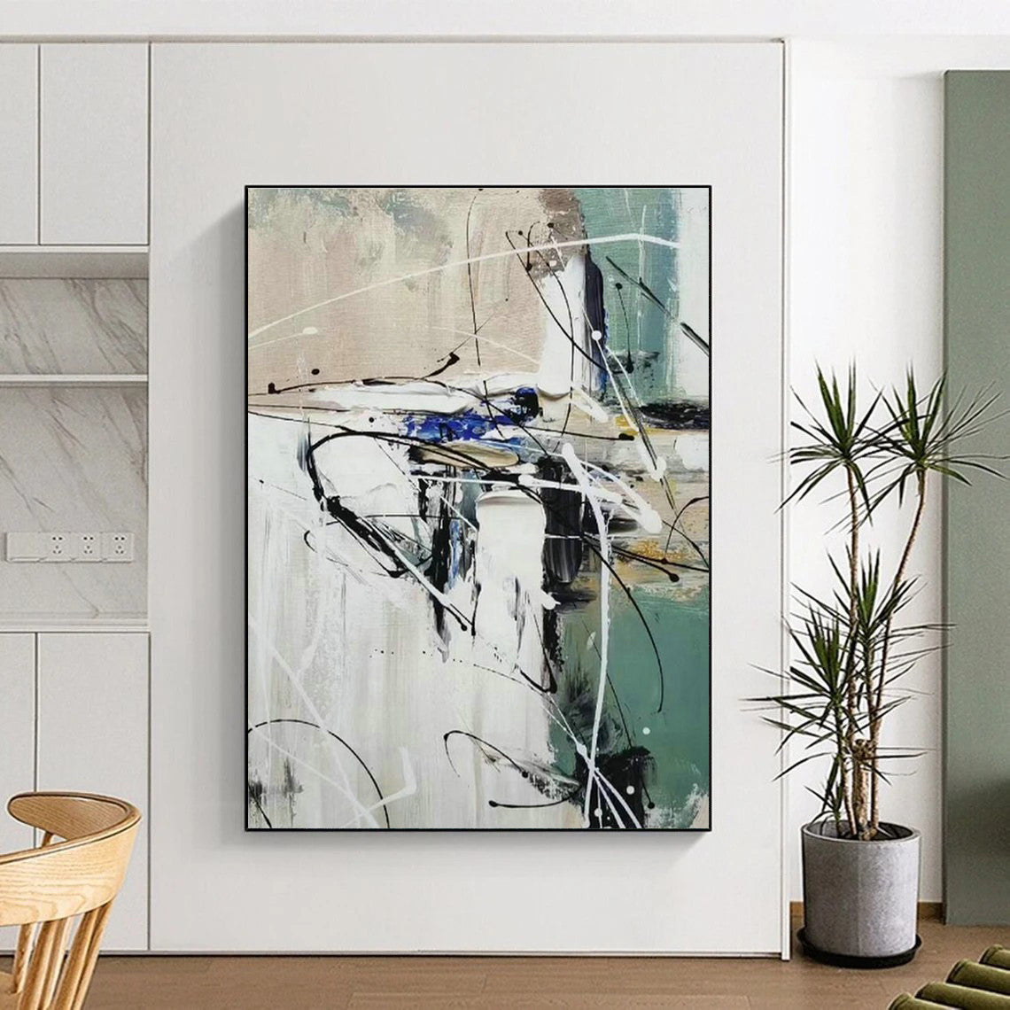 Black - White - Blue Abstract Art for Office & Hallway DLZ0309