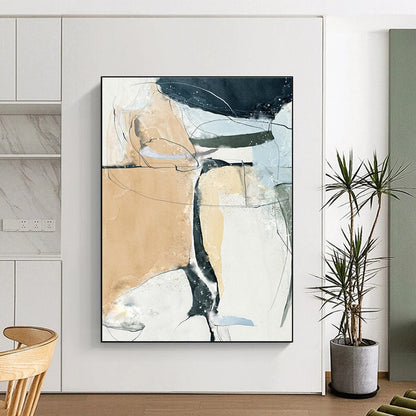 Beige and Blue Abstract Lines Art for Minimalist Living Room & Creative Studio DLZ2223