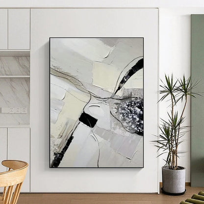 Gray - White - Black Abstract Art for Contemporary Art Gallery & Home Library DLZ1179