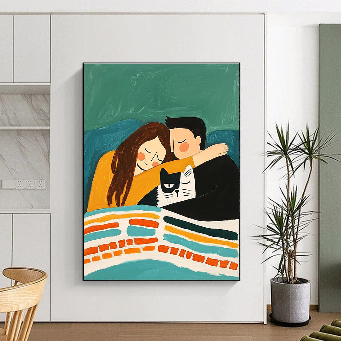 Cozy Couple and Cat for Family - Oriented Living Room & Pet - Lover’s Café STSC974