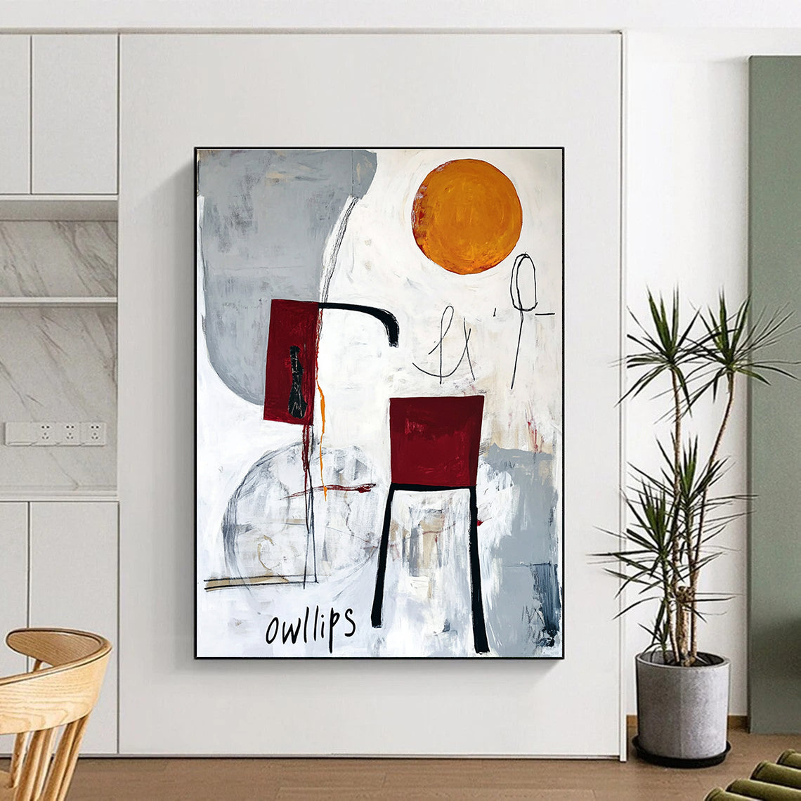 Minimalist Abstract with “owllips” for Art - Centric Café & Bohemian Living Room STSC828