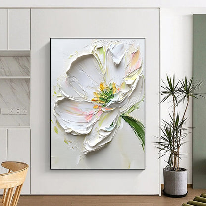Thick - Textured White Flower Impasto Floral Art for Contemporary Art Gallery & Creative Home Studio STSC1482