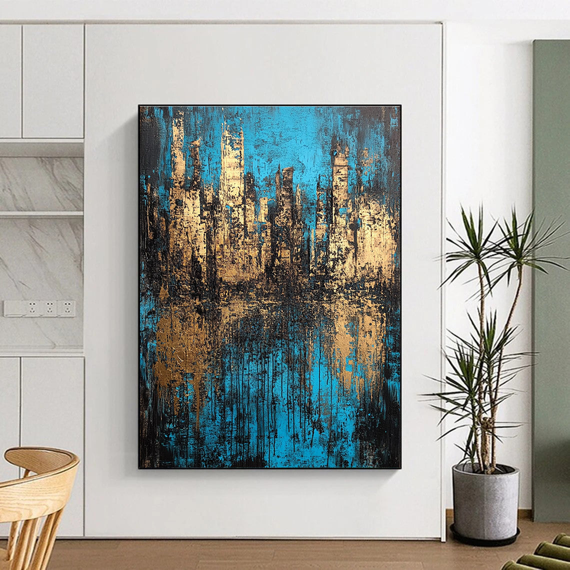 Blue and Gold Cityscape Abstract for Luxury Hotel Lobby & Architect’s Studio STSC152