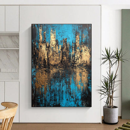 Blue and Gold Cityscape Abstract for Luxury Hotel Lobby & Architect’s Studio STSC152