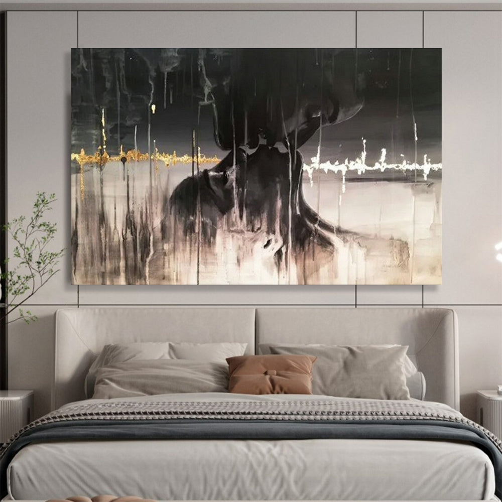 Black - Gold Abstract Art for Luxury Hotel Rooftop Bar Decor DLZ3284