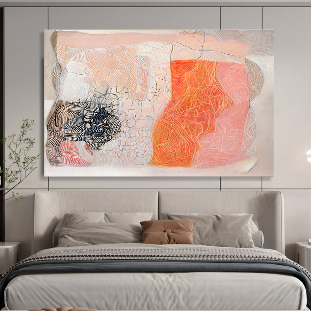 Pink - Orange Line Abstract Art for Cozy Reading Nooks DLZ2436