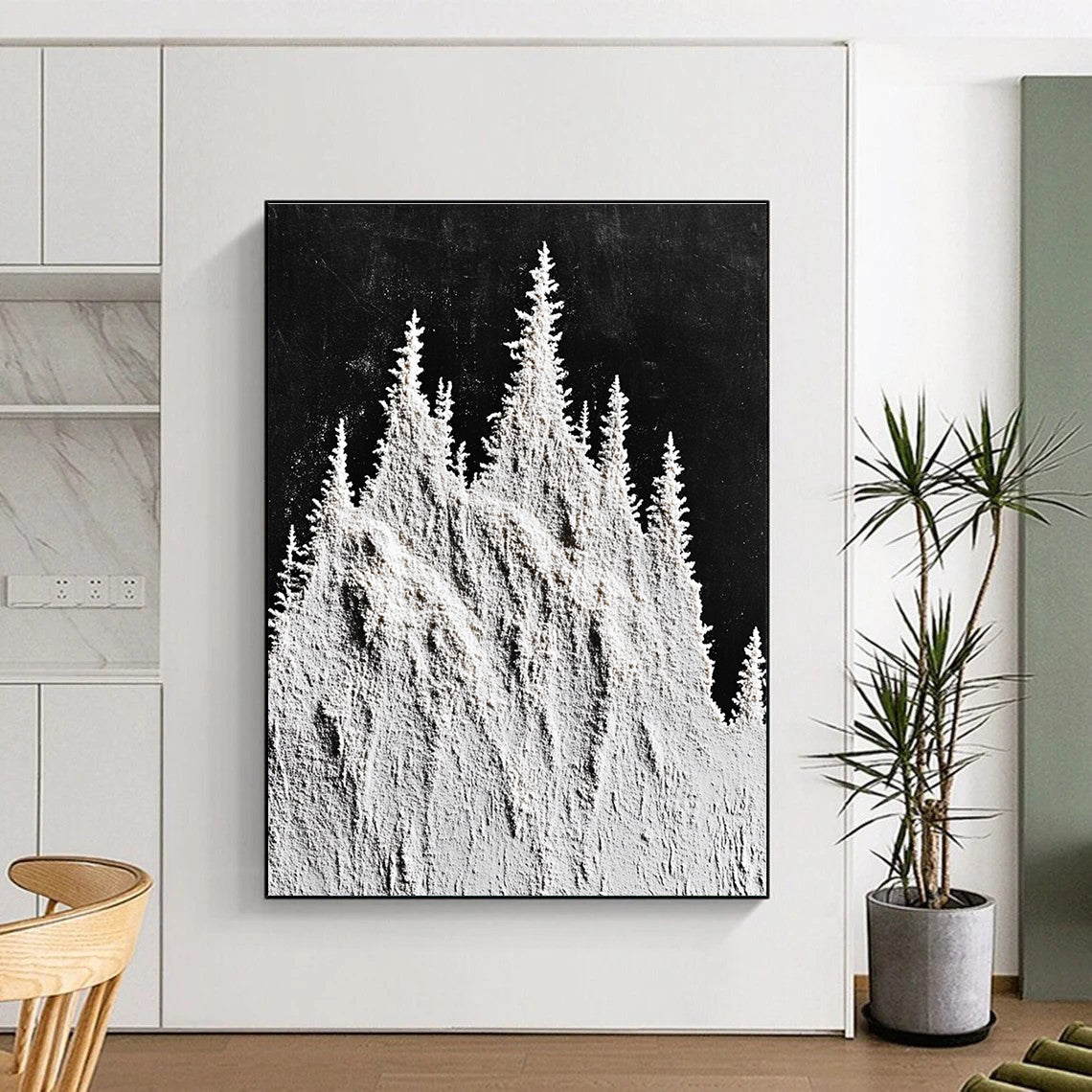 Flour - Shaped Trees Textural Landscape Art for Rustic Home & Cozy Home Reading Nook STSC1488