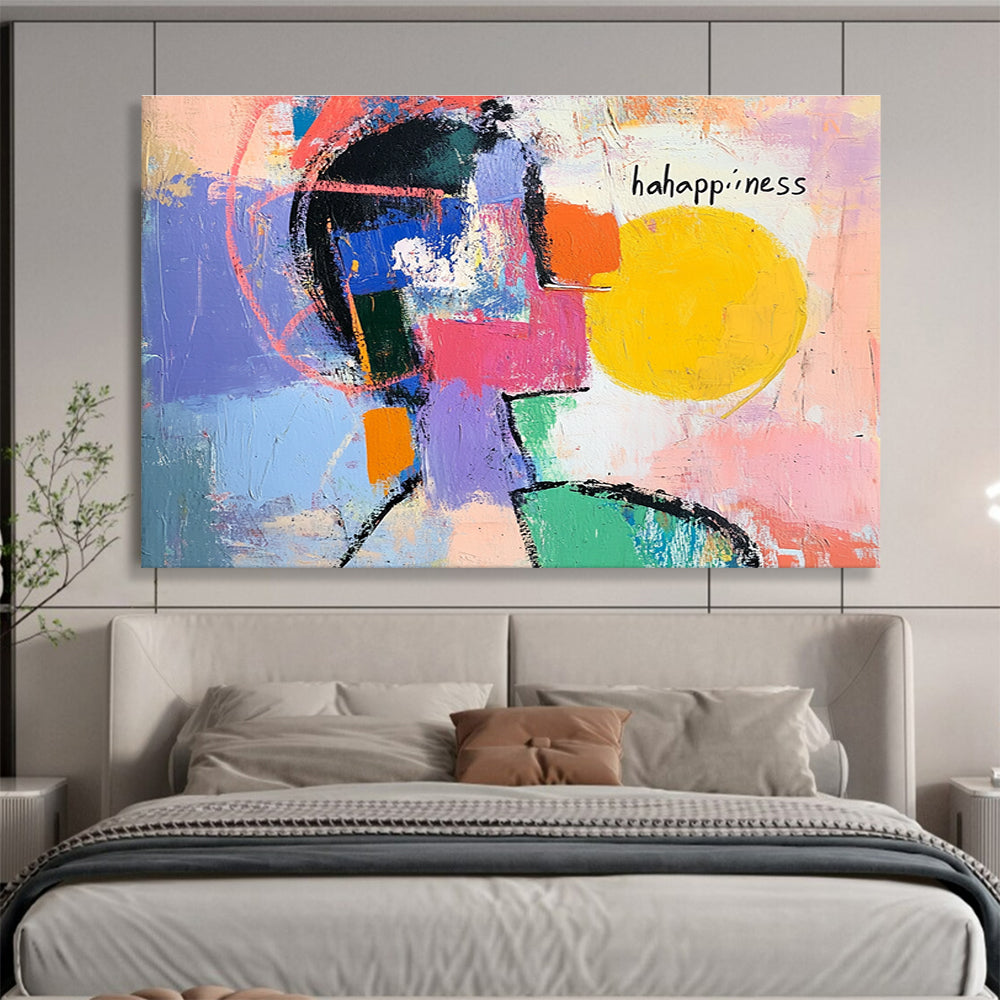 Happy Cubist Face Abstract Art for Cheerful Kitchen & Art Therapy Space SC359