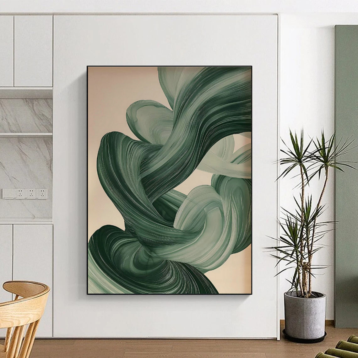 Green Flowing Ribbon Art for Bedroom & Living Room DLZ0415