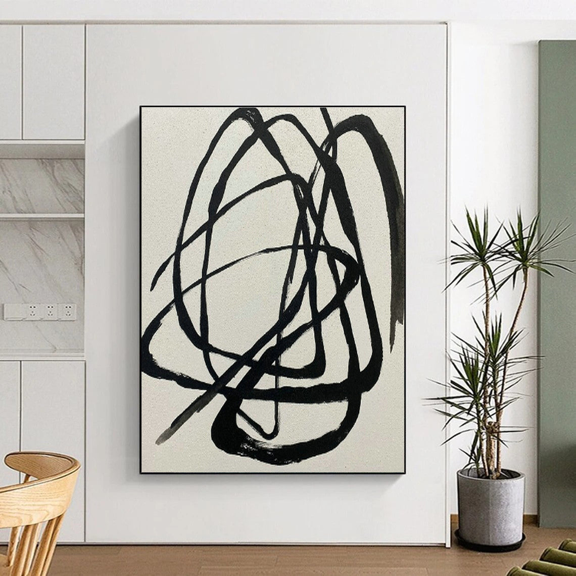 Black - White Tangled Lines Abstract Art for Modern Office & Art Studio DLZ2020