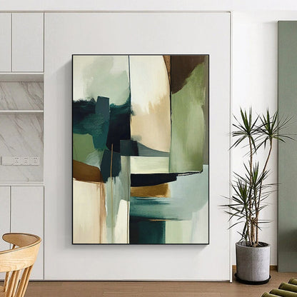 Teal - Green & Gold Abstract Art for High - End Restaurant & Modern Dining Room DLZ1637
