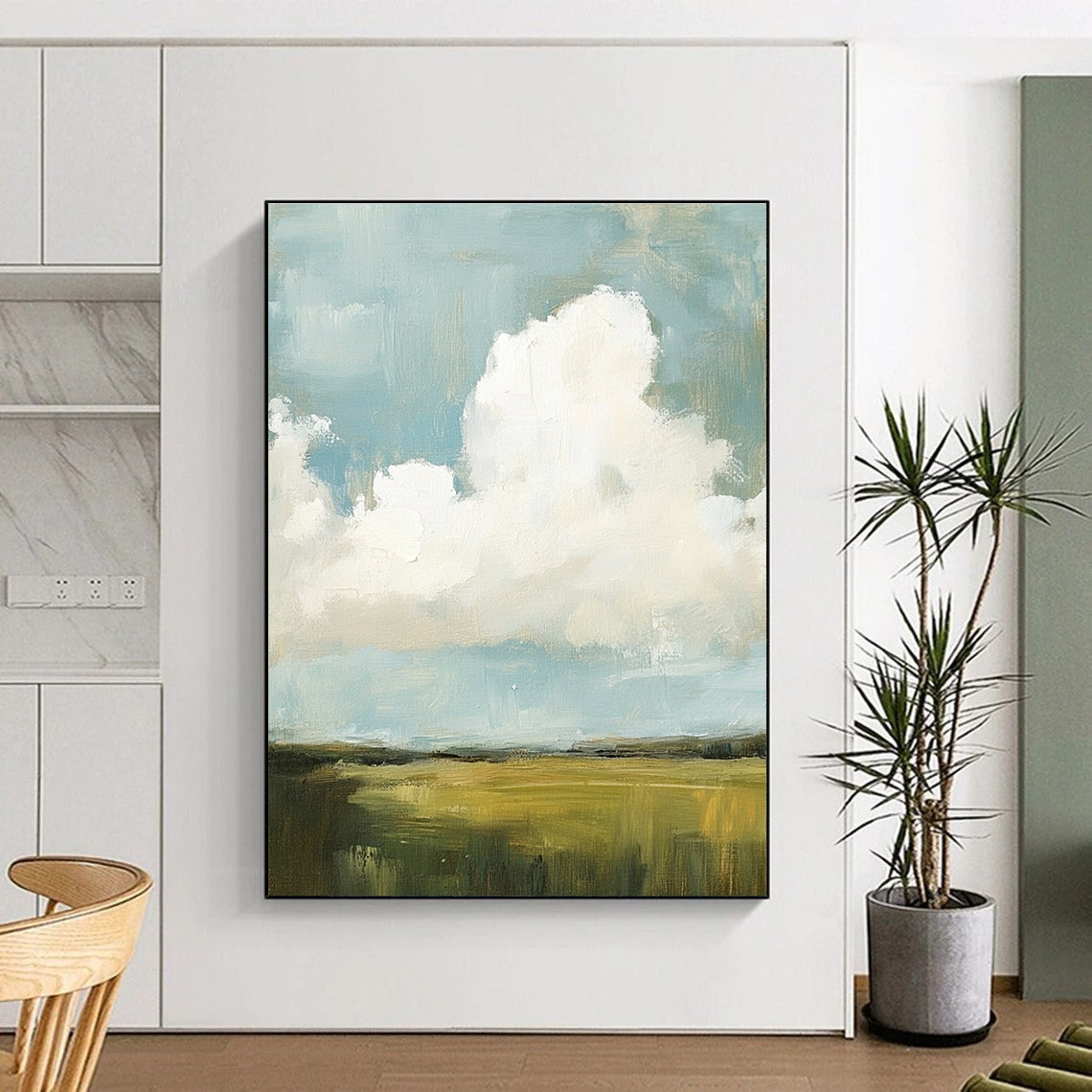 Big Clouds Over Green Field for Minimalist Bedroom & Countryside Retreat STSC873