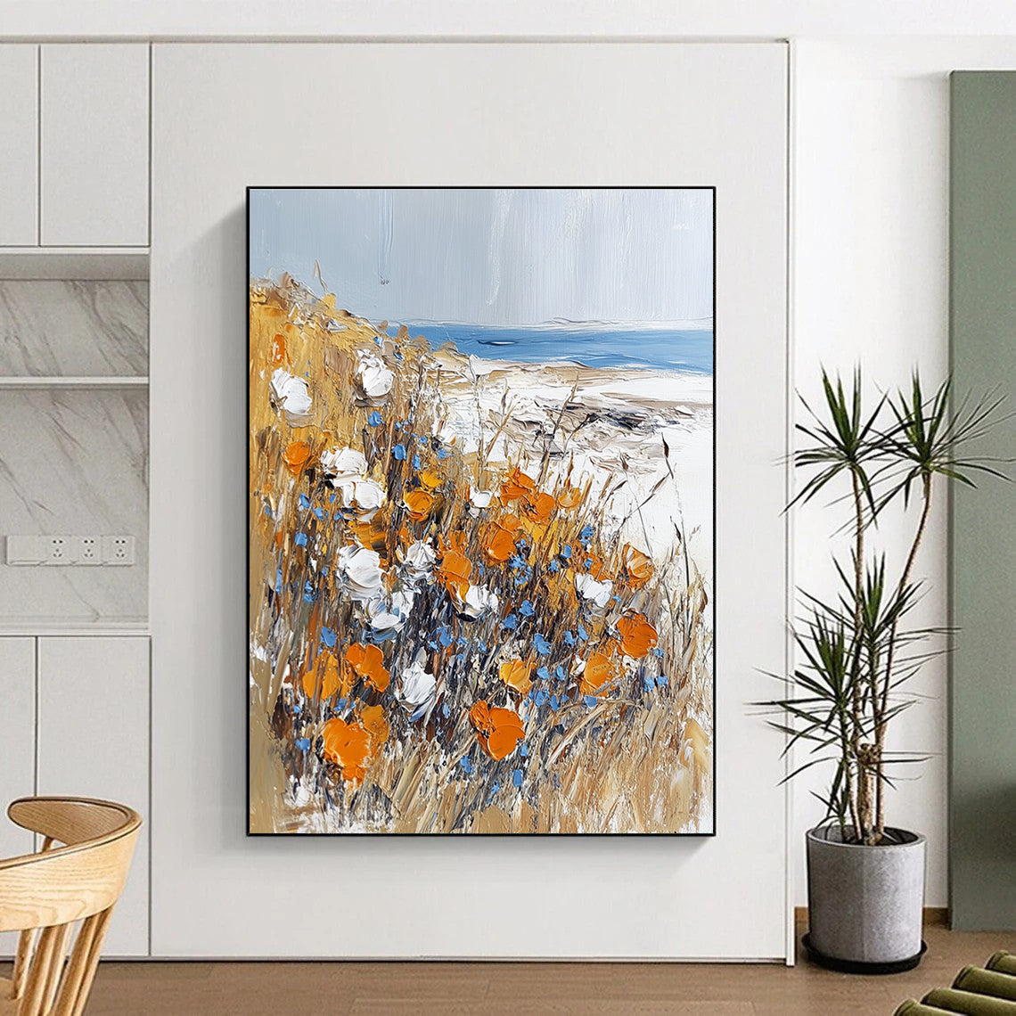 Coastal Wildflower and Sea View Art for Beach House Living Room & Nature - Obsessed Artist’s Studio STSC1369