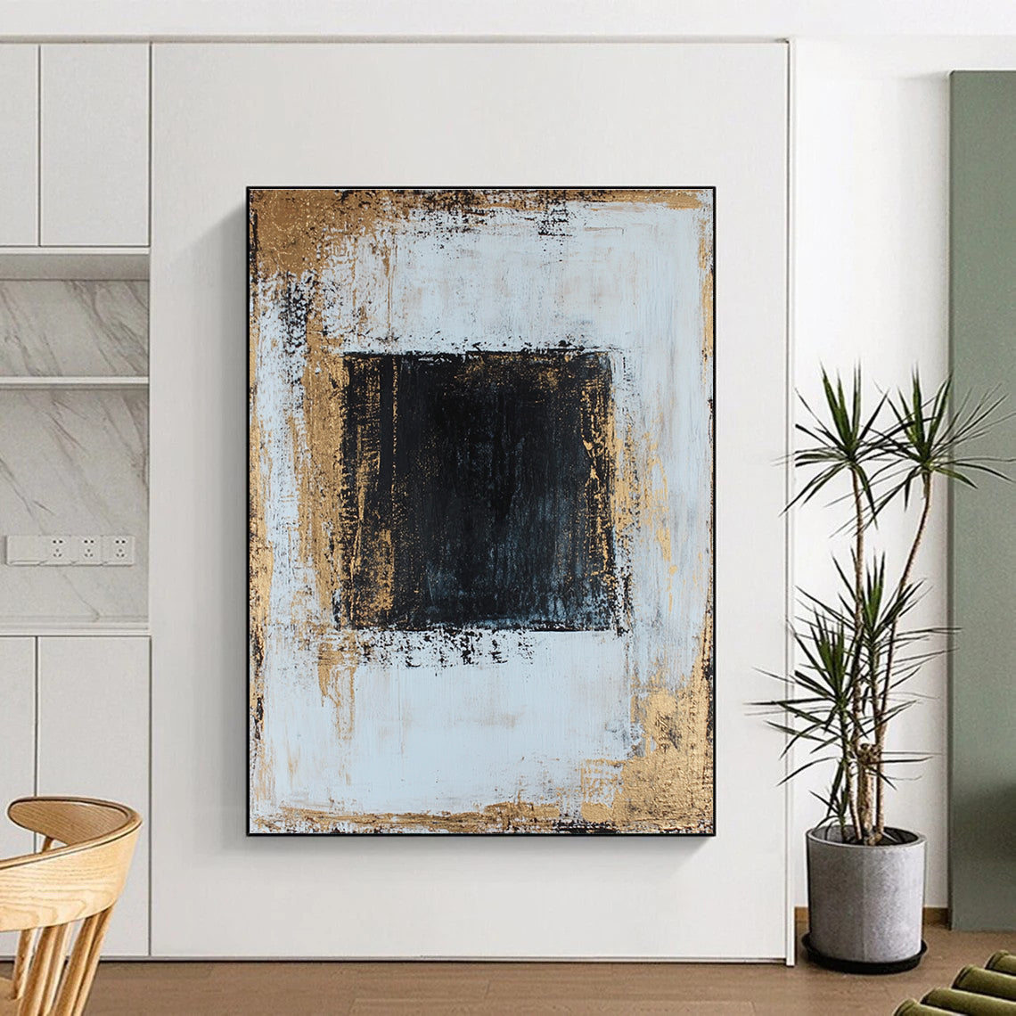 Black and Gold Square Abstract for Contemporary Gallery & Upscale Office STSC382