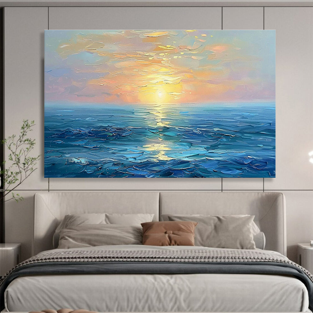 Sea Sunset Oil Painting for Coastal Home Living Room Fireplaces DLZ3151