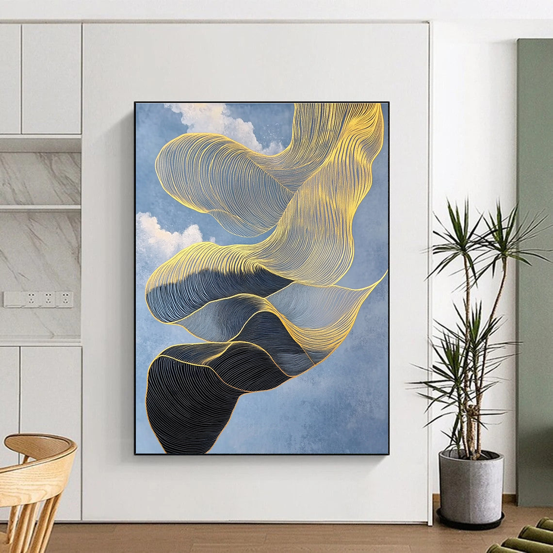 Golden Ribbon - Like Abstract for Luxury Living Room & High - End Spa STSC1283