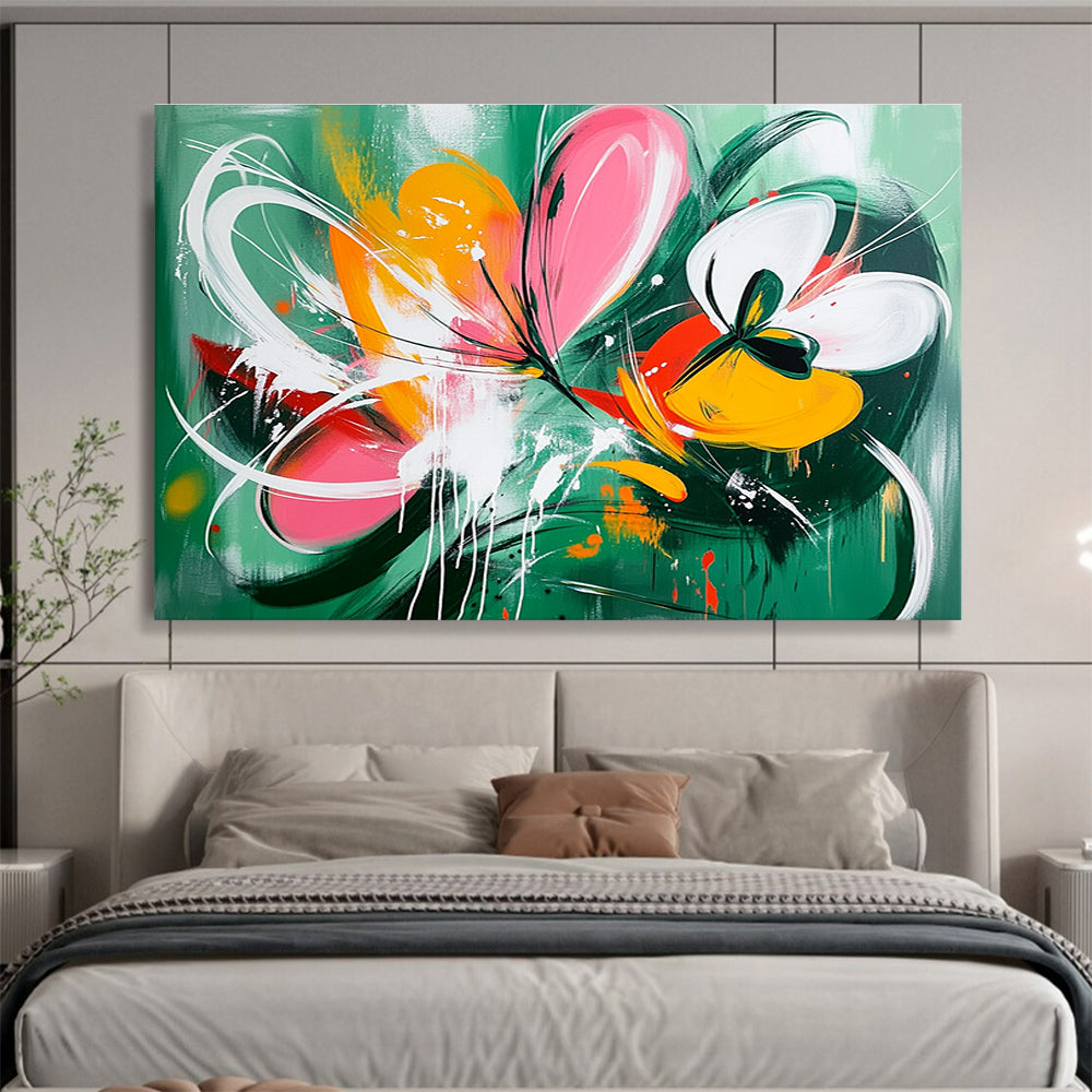 Vibrant Abstract Flowers Art for Bohemian Garden Café & Artistic Bedroom SC207