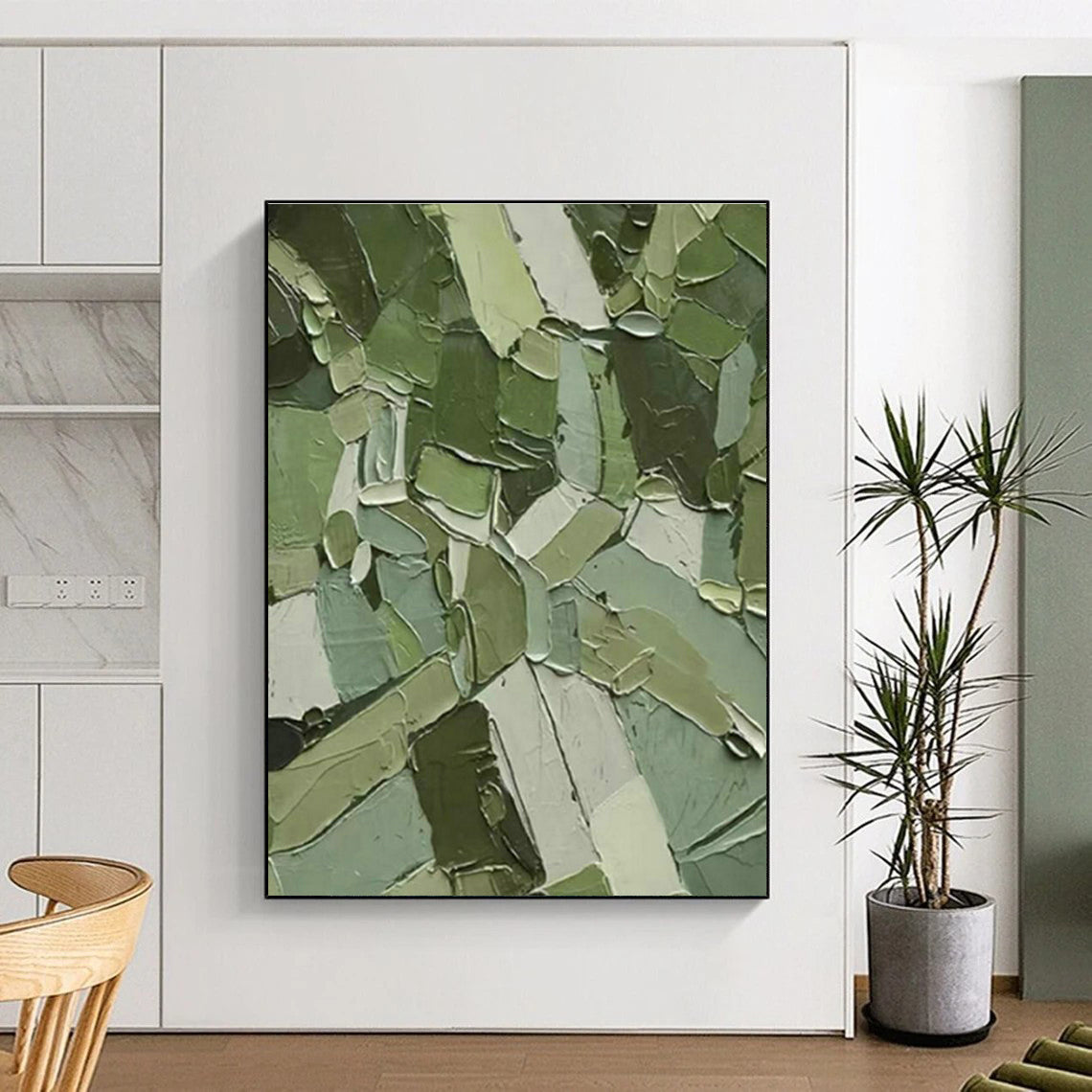 Green Block Mosaic Oil Art for Office & Living Room DLZ0308