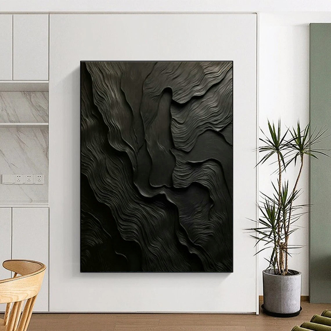 Black Wave Relief Art for Minimalist Home Theater & Sophisticated Lounge DLZ1718