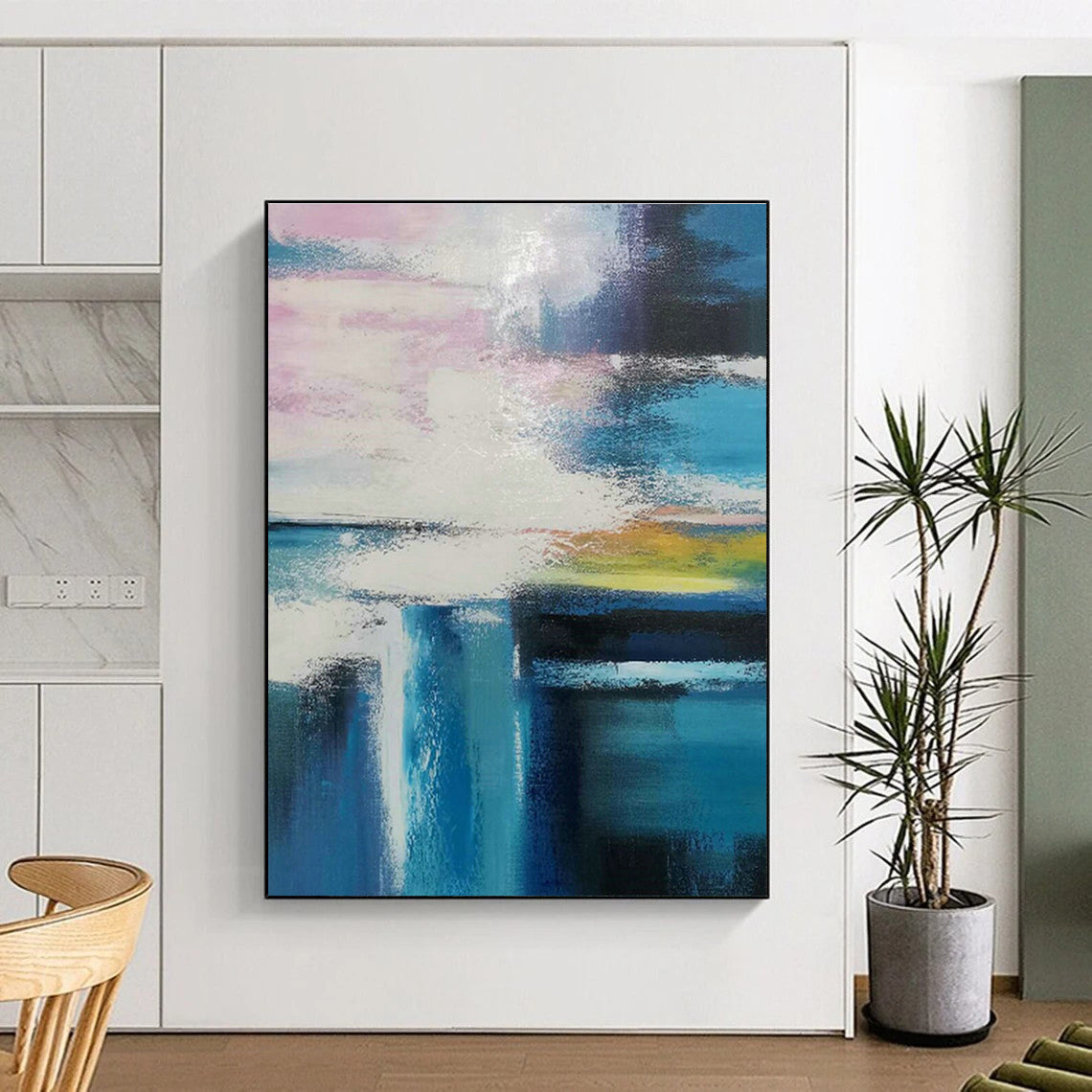 Pink - Blue - Yellow Abstract Art for Bedroom & Art - Themed Café DLZ1239