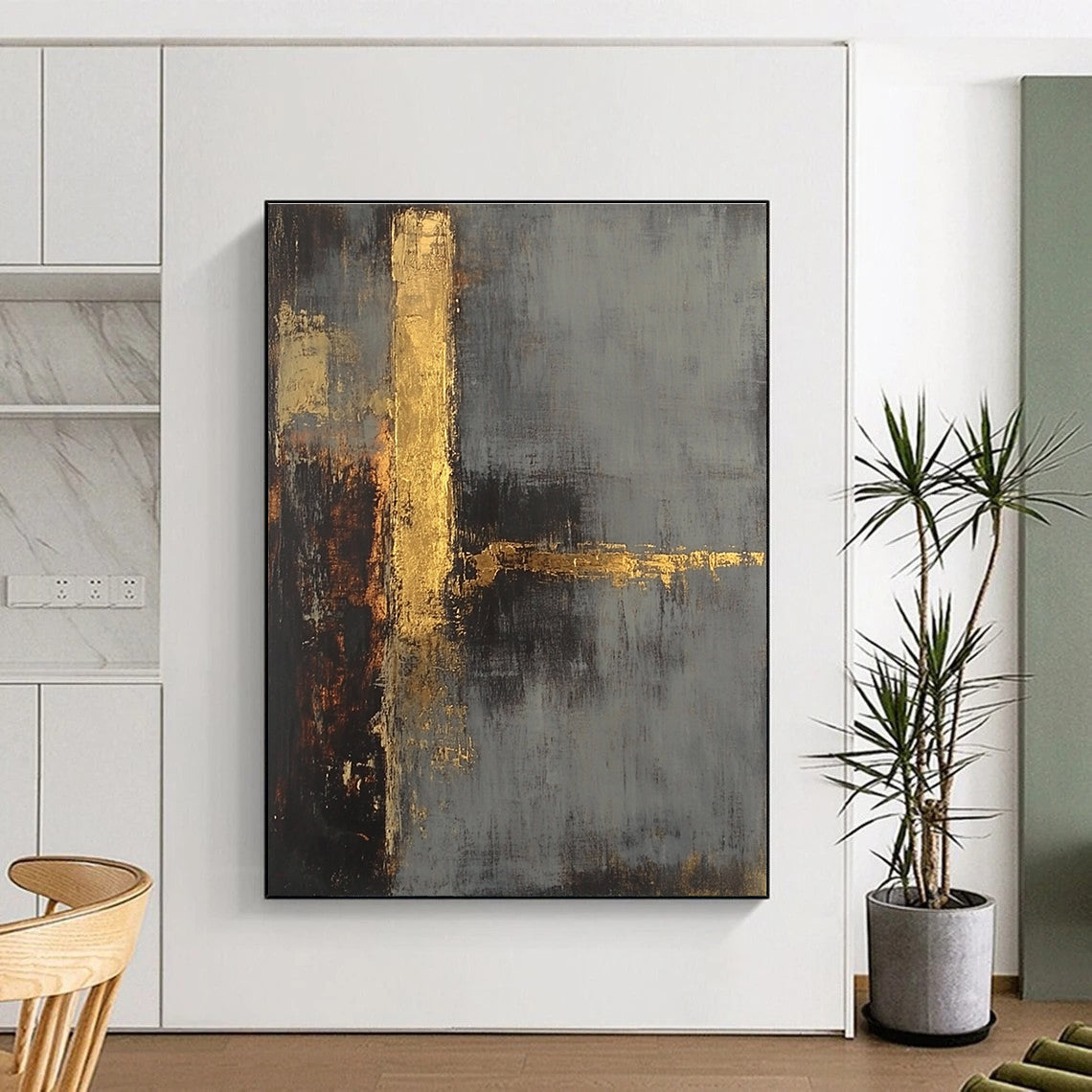 Grey and Gold Minimalist Abstract for Luxury Spa & Modern Home Library STSC418
