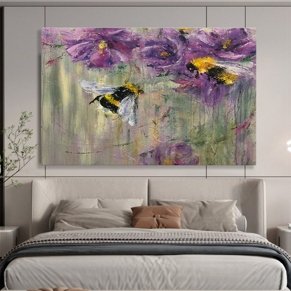Bumblebee & Purple Flower Oil Painting for Charming Garden Cafés DLZ3102