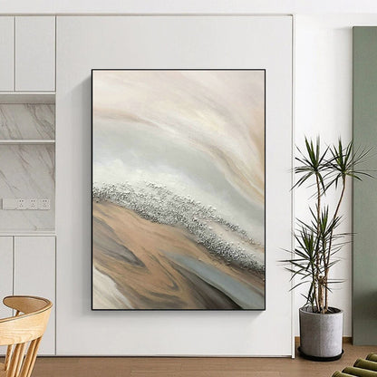Beige - Silver - Gold Wave Abstract Art for Coastal Home & Beachfront Restaurant DLZ1235