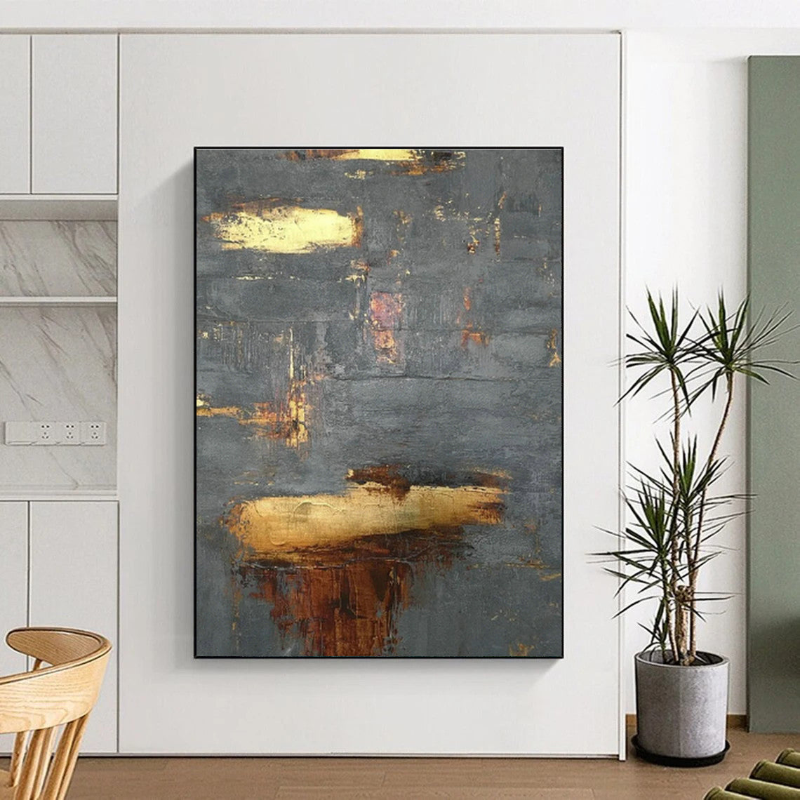 Gray - Gold Textured Abstract Art for Boutique Hotel Room & Corporate Executive Office DLZ0635