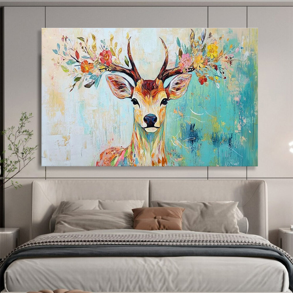 Flower - Crown Deer Art for Bohemian - Style Bedroom Retreats DLZ3187