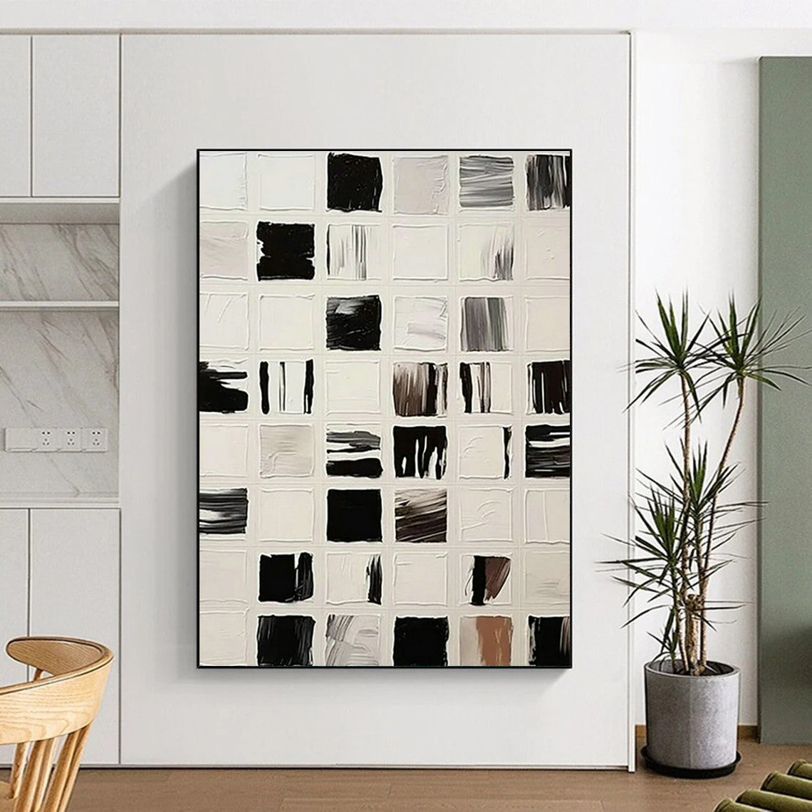 Black - White Square Abstract Art for Modern Office Lobby & Home Study DLZ1140