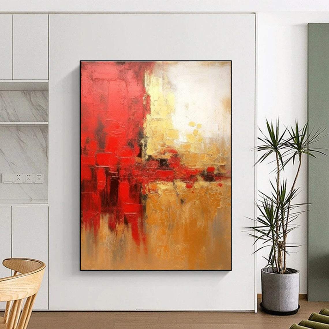 Red - Gold Abstract Art for Bold Contemporary Home & Exclusive Art Gala DLZ1918