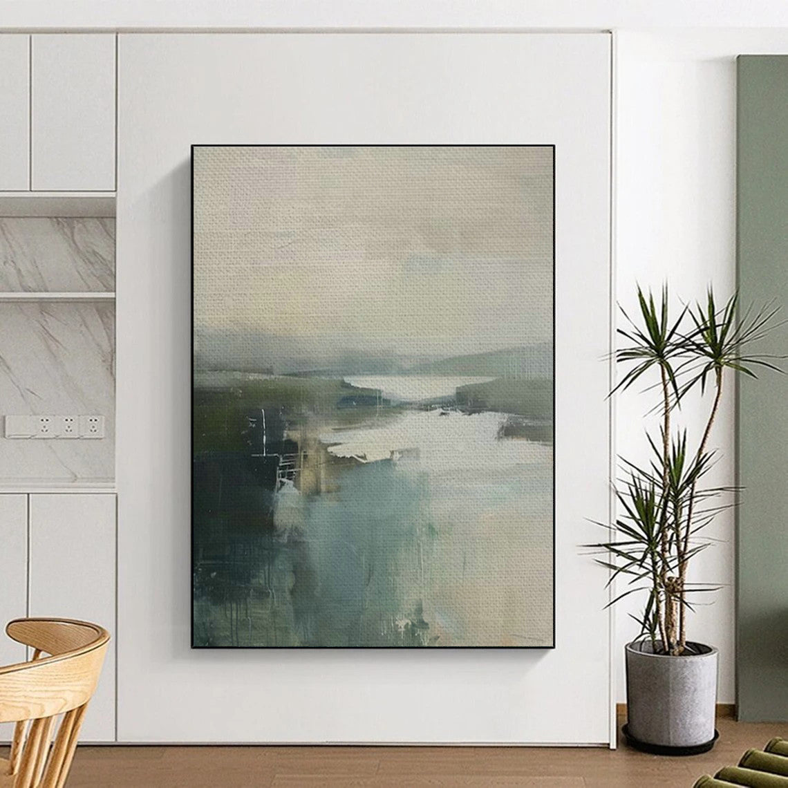 Misty Landscape Abstract Art for Lakeside Resort Lounge & Nature - Inspired Home Office DLZ1620