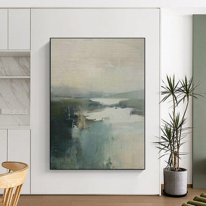 Misty Landscape Abstract Art for Lakeside Resort Lounge & Nature - Inspired Home Office DLZ1620