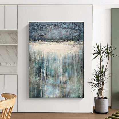 Blue - White Drip Abstract Art for Bohemian - Style Gallery & Serene Meditation Room DLZ0764