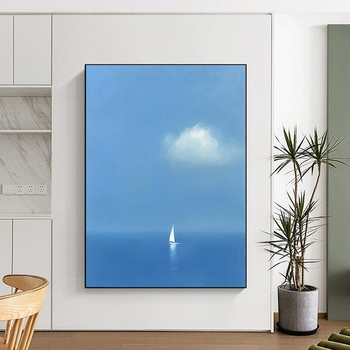 Solitary Sailboat at Sea for Minimalist Living Room & Relaxation Lounge STSC1255