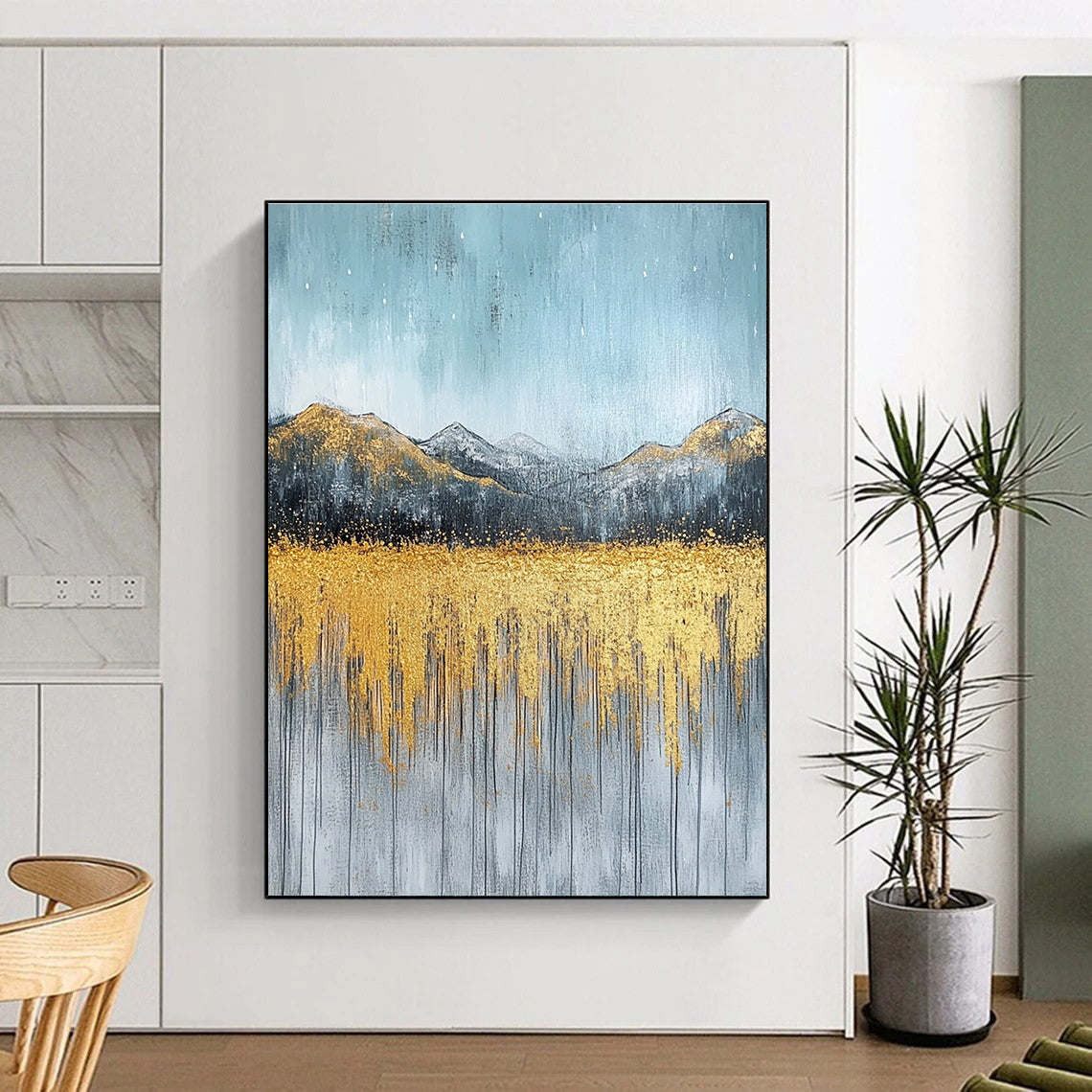 Golden Mountain Field Art for Luxury Ski Chalet & Boutique Hotel Lobby STSC097