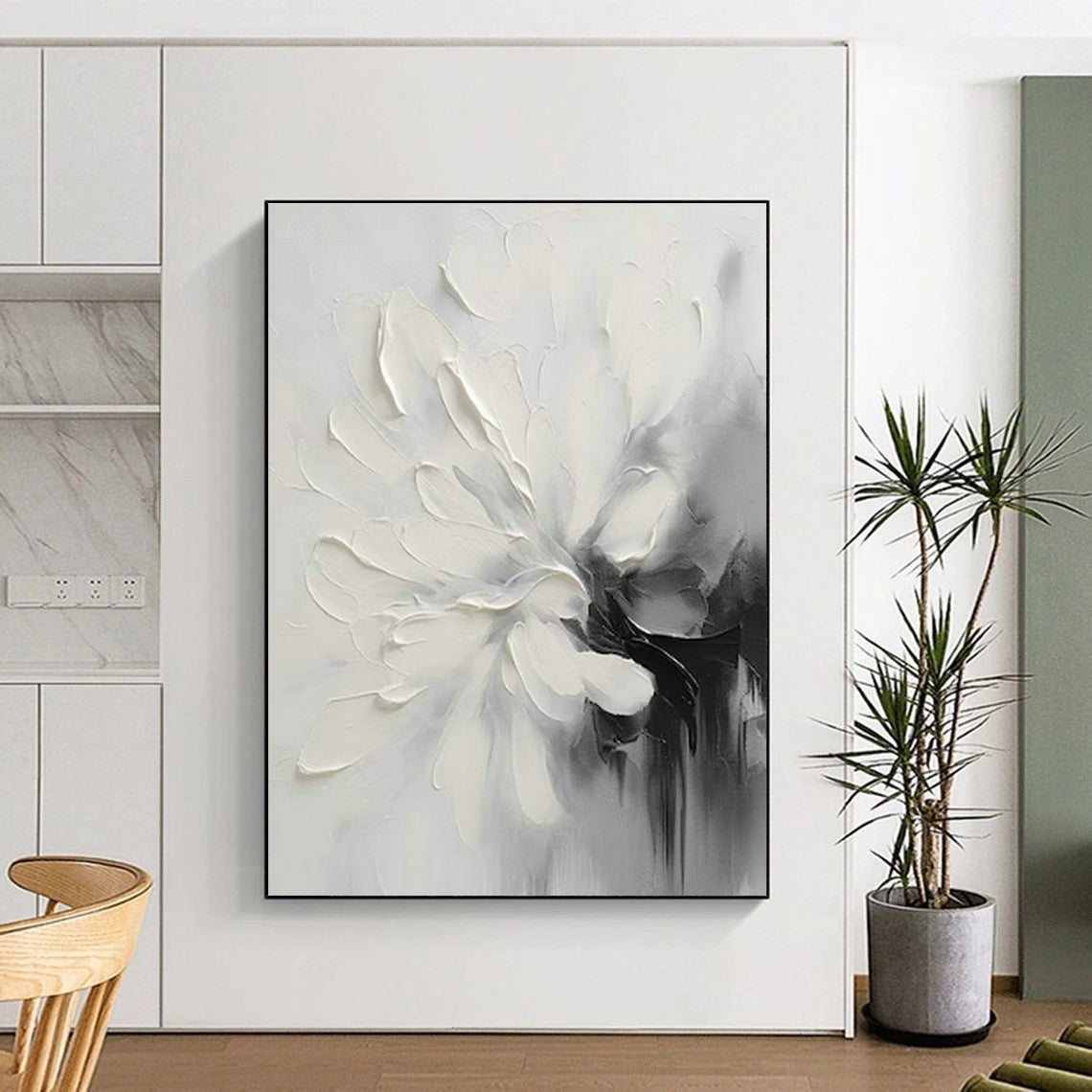 Black - White Flower Abstract Art for Minimalist Home & Monochrome Café DLZ1647