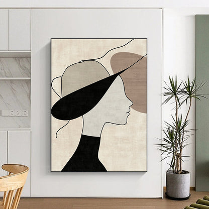 Woman with Stylish Hat Art for Mid - Century Modern Home & Art - Inspired Hair Salon STSC1335