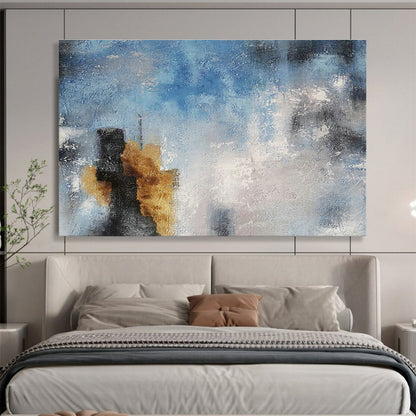 Sophisticated Blue - Gold Abstract Accent for Cultivating a Luxurious Office Atmosphere DLZ3037