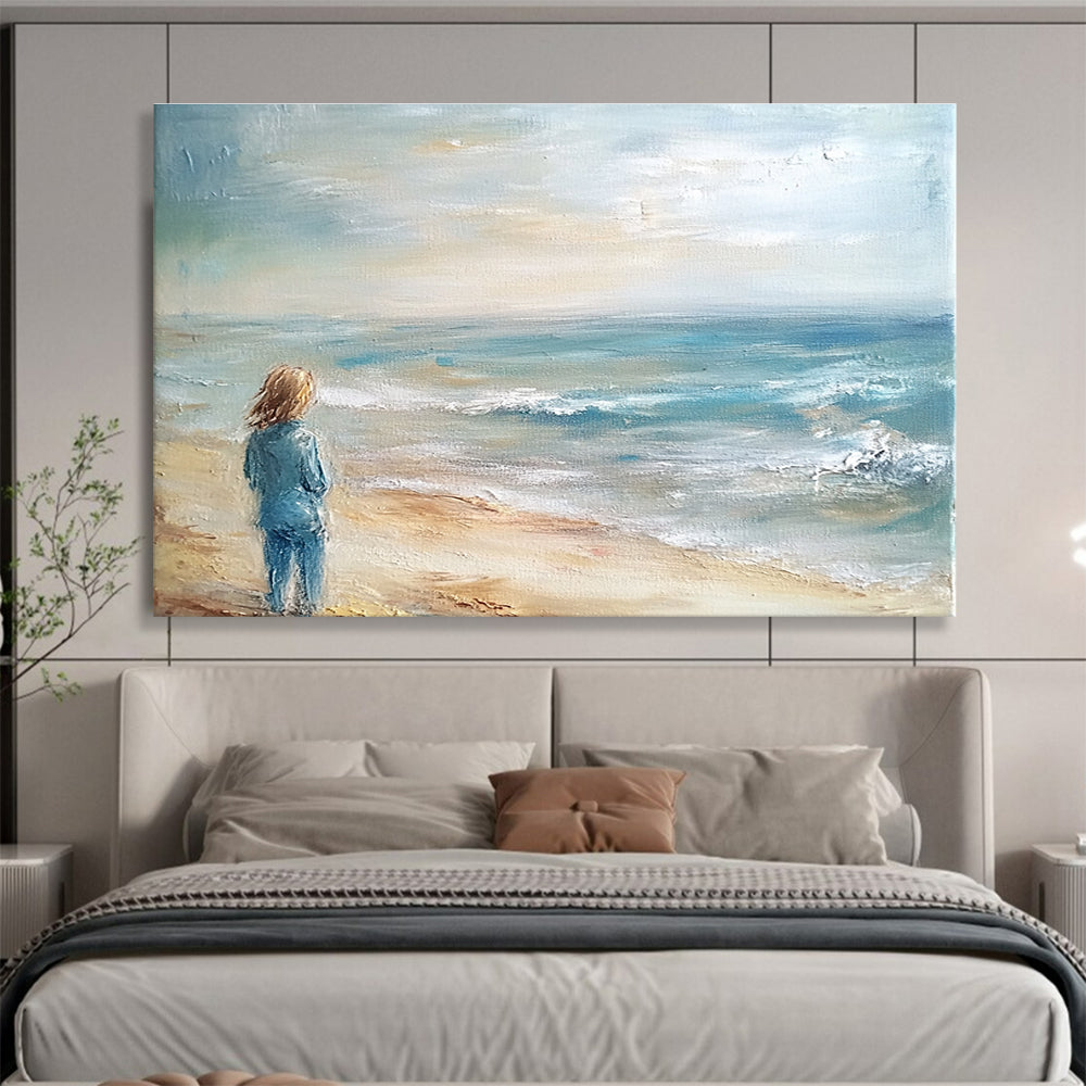 Solitary Figure by the Sea Art for Coastal Home Office & Meditation Space SC411