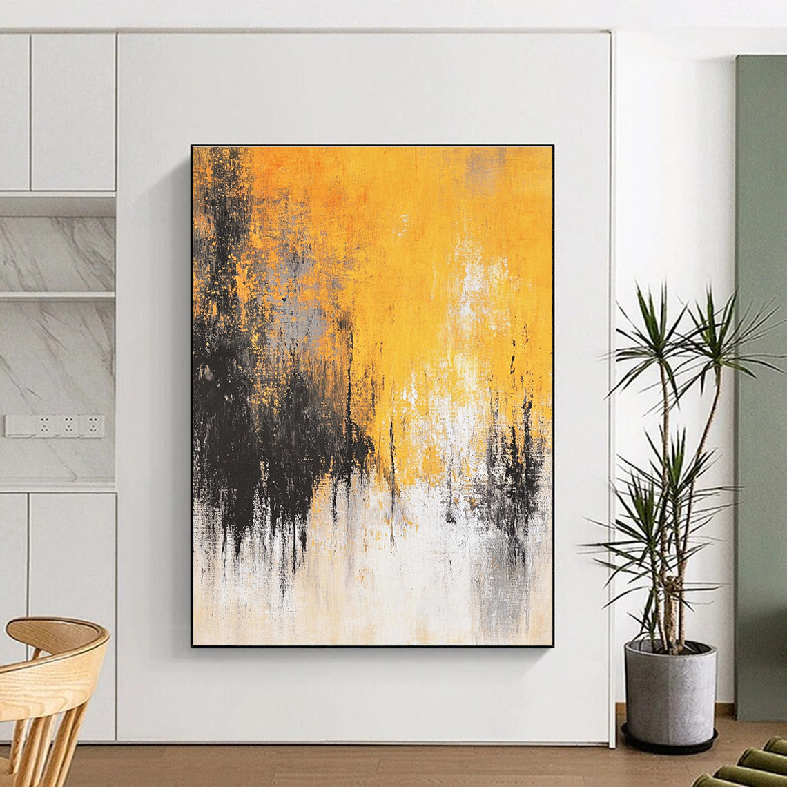 Yellow & Black Abstract Art for Kitchen & Sunroom STSC728