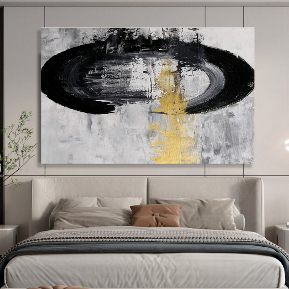 Stylish Black, Silver, and Gold Abstract Art for a Modern Entryway DLZ2400