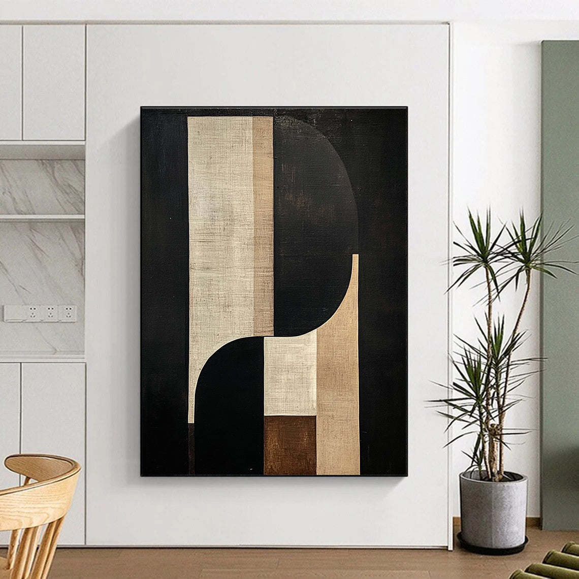 Abstract Geometric Shapes in Black and Beige Art for Minimalist Home Entryway & Modern Art Museum STSC1058