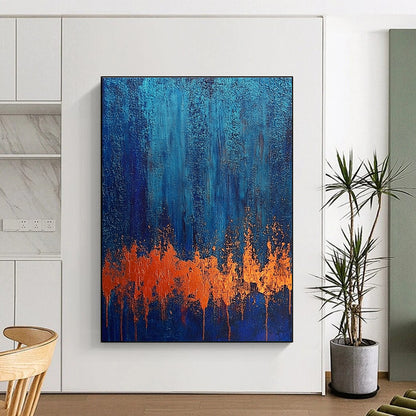 Blue - Orange Splash Abstract Art for Living Room & Art Studio STSC720