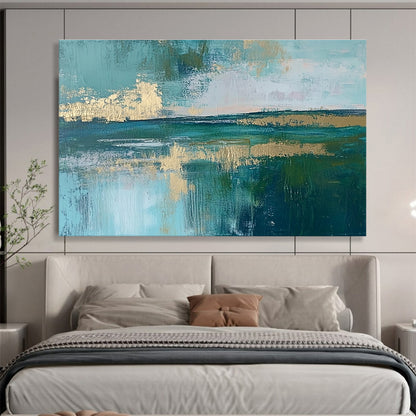 Teal Coastal Abstract Art for Beach - Themed Boutique Hotel Room & Artistic Coastal Café SC115
