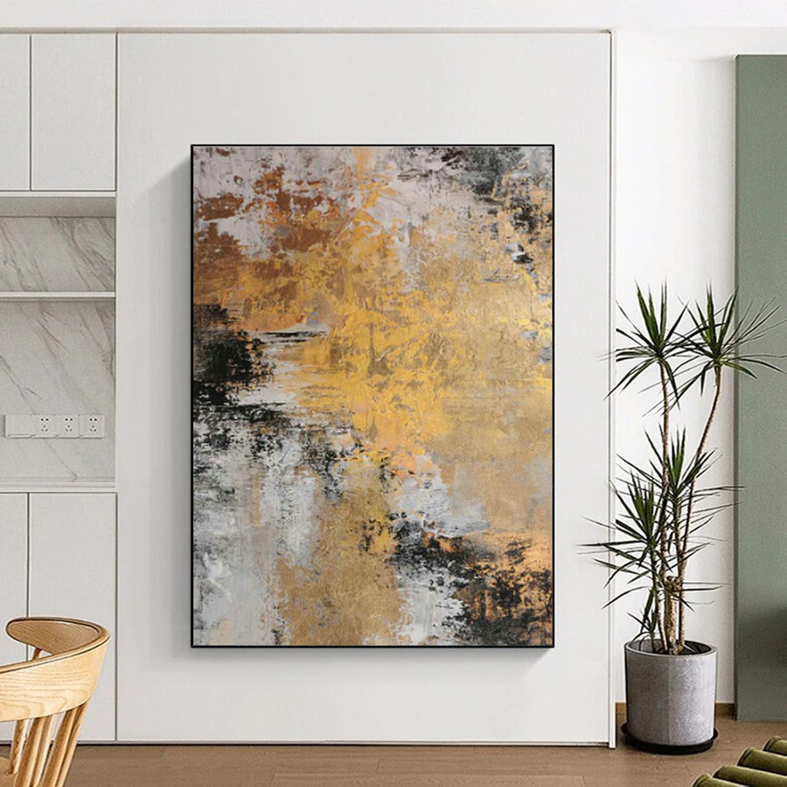 Gold - Gray Abstract Art for Luxury Hotel Lobby Reception Areas DLZ0010