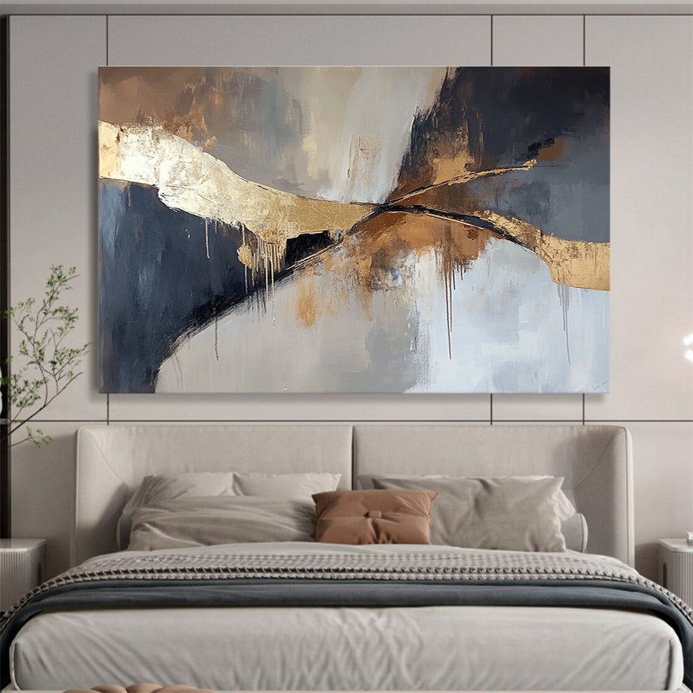Gray, Black & Gold Abstract Flow Art for Sophisticated Boardroom & Elegant Living Room SC327