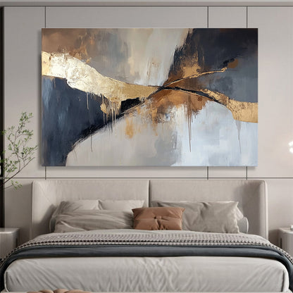 Gray, Black & Gold Abstract Flow Art for Sophisticated Boardroom & Elegant Living Room SC327