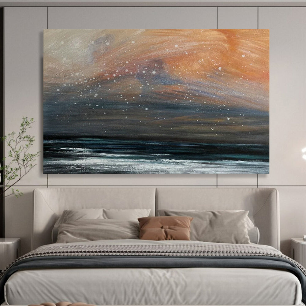 Orange - Gray Starry Sea Oil Painting for Bohemian - Style Lounges DLZ2494
